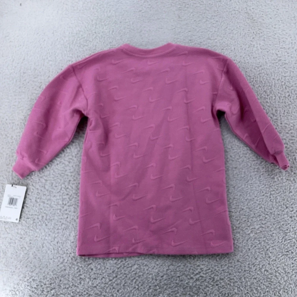 Nike Sweatshirt YOUTH‎ Girls 5-6 Magic Flamingo Pink Swoosh Embossed Crewneck